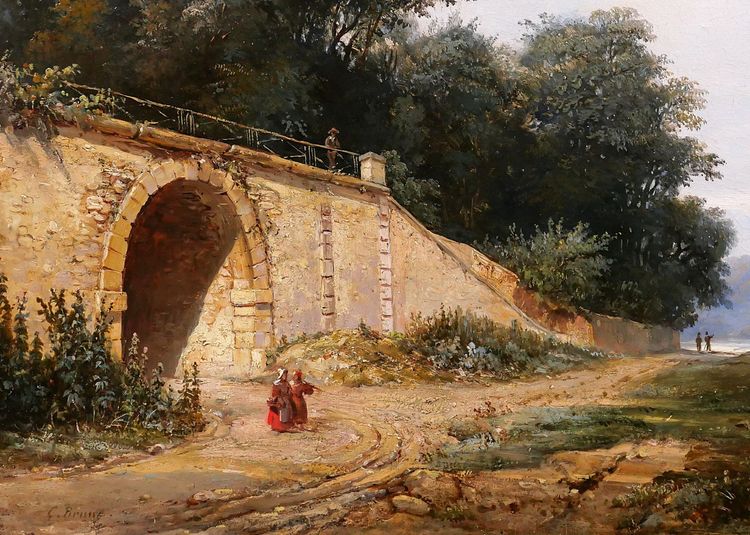 Christian BRUNE 1793-1849 Landschaft mit einer Brücke, Gemälde um 1820-30 Romantik Bertin