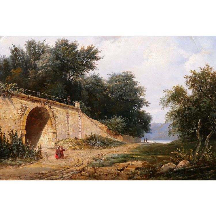 Christian BRUNE 1793-1849 Landschaft mit einer Brücke, Gemälde um 1820-30 Romantik Bertin
