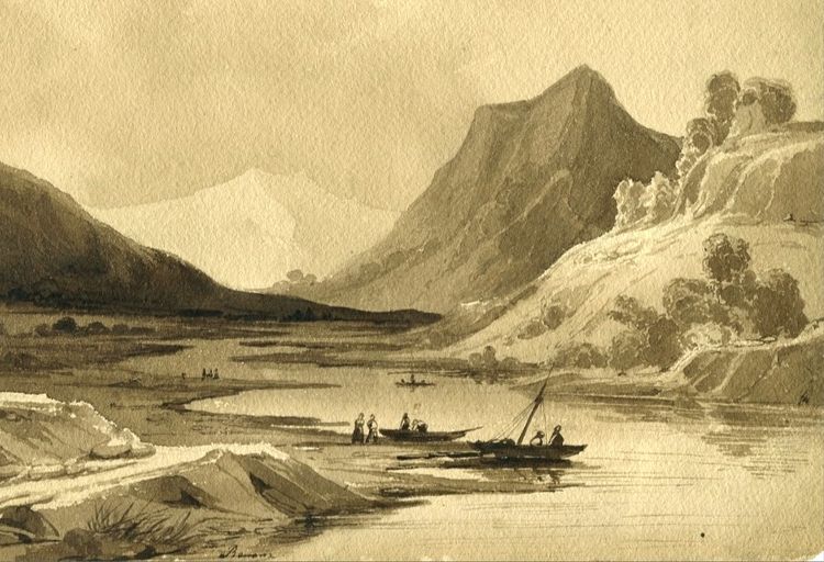 Charles Caïus RENOUX  (1795-1846) Paysage -   Dessin original ancien au lavis