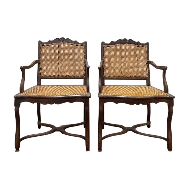 Pair of Louis XIII style armchairs sheep bone in cannia.