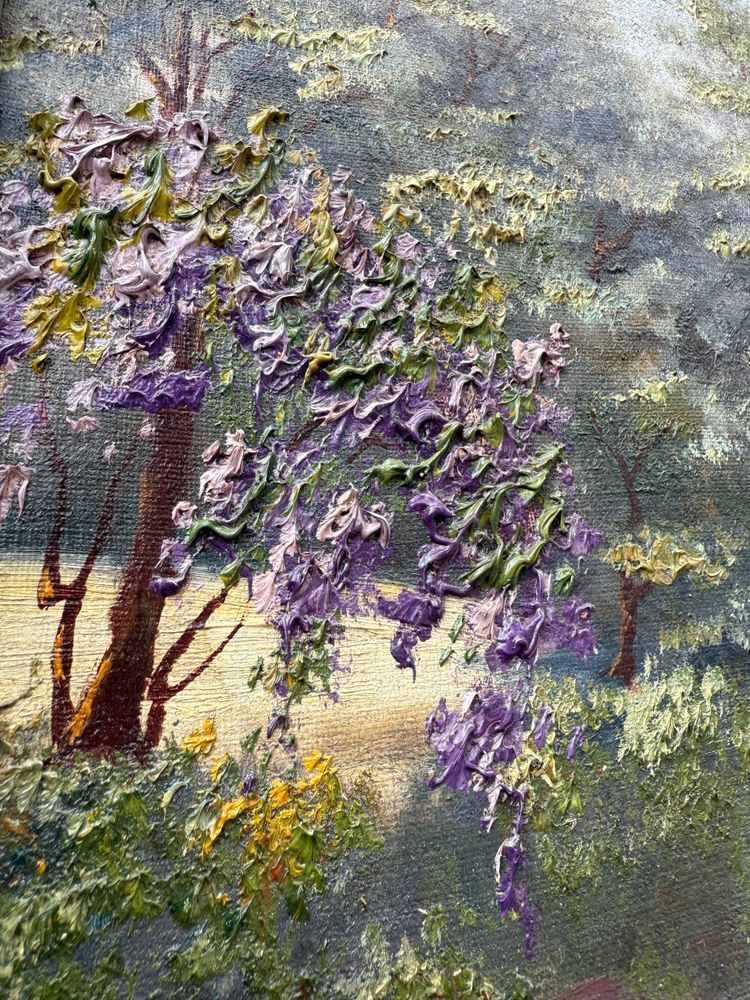 Huile sur toile ancienne, jardin à la française fleuri ,paysage XXème siècle signé 