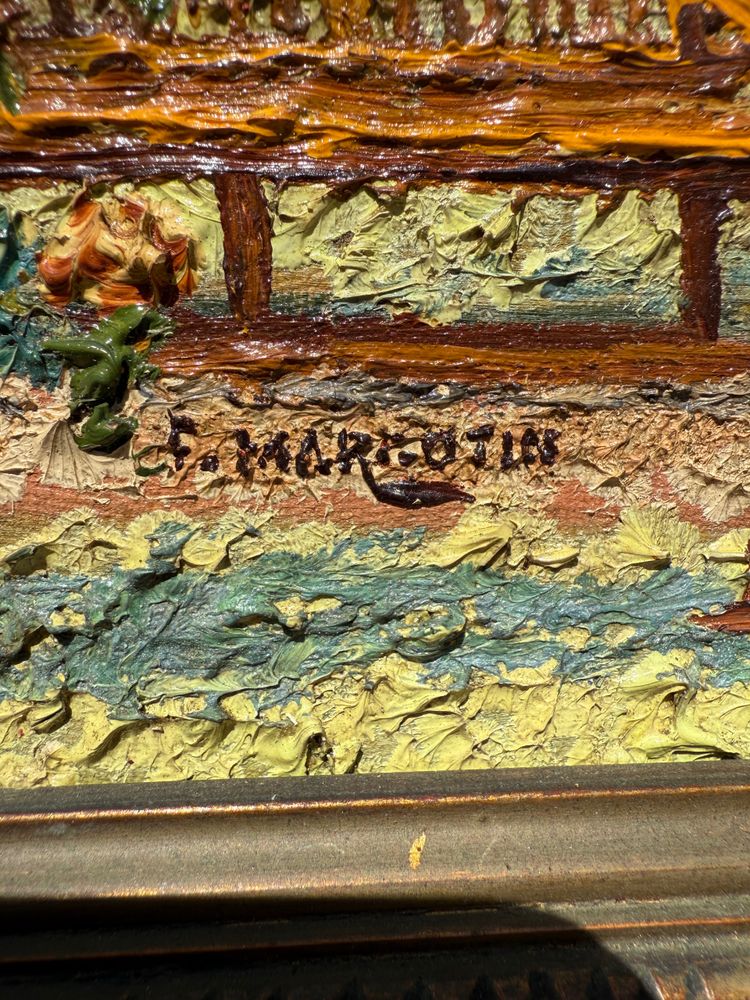 Tableau ancien, vue d'un un jardin très fleuri, roseraie, début XXème 