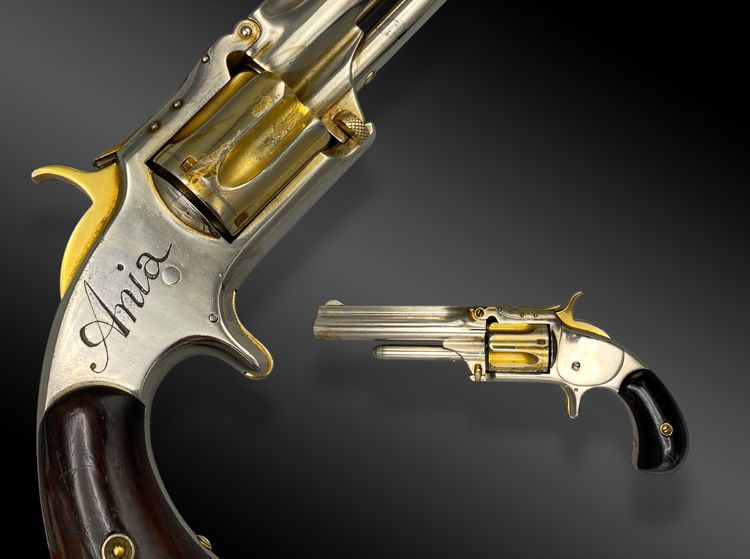 RIVOLVER SMITH & WESSON n. 1 1/2§th issue, placcato in nichel e oro, Stati Uniti tra il 1868 e il 1875