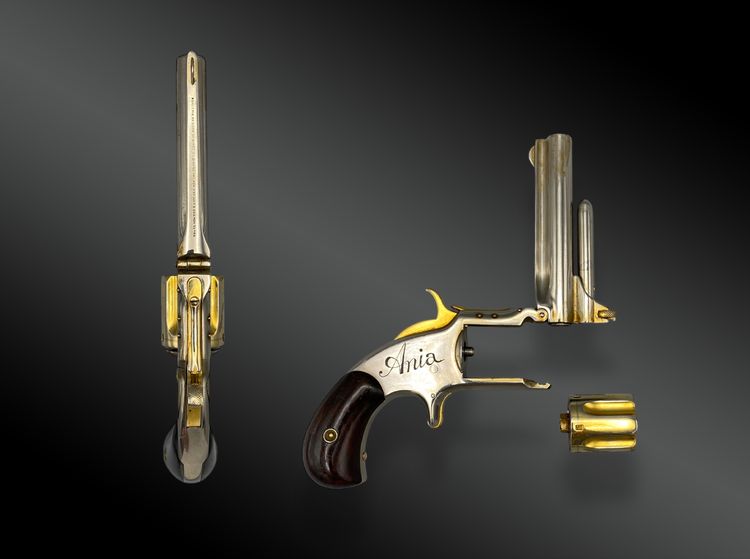 RIVOLVER SMITH & WESSON n. 1 1/2§th issue, placcato in nichel e oro, Stati Uniti tra il 1868 e il 1875