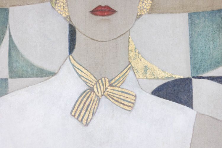 Tela dipinta raffigurante un'elegante donna degli anni Cinquanta. Contemporaneo.  LS6438B678P