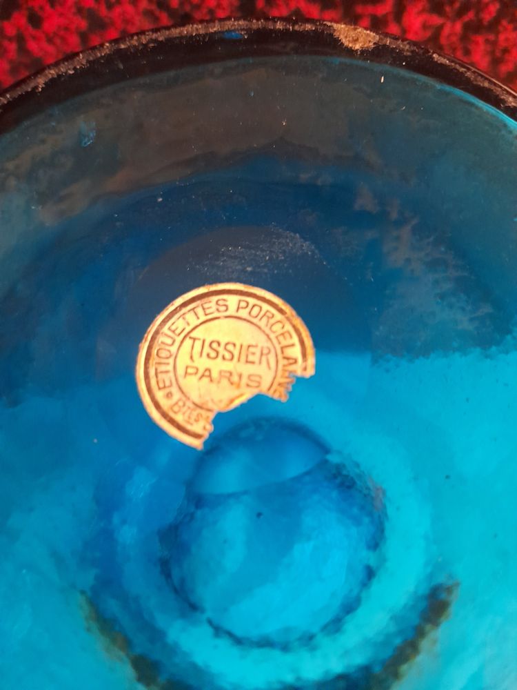6 blue glass apothecary jars