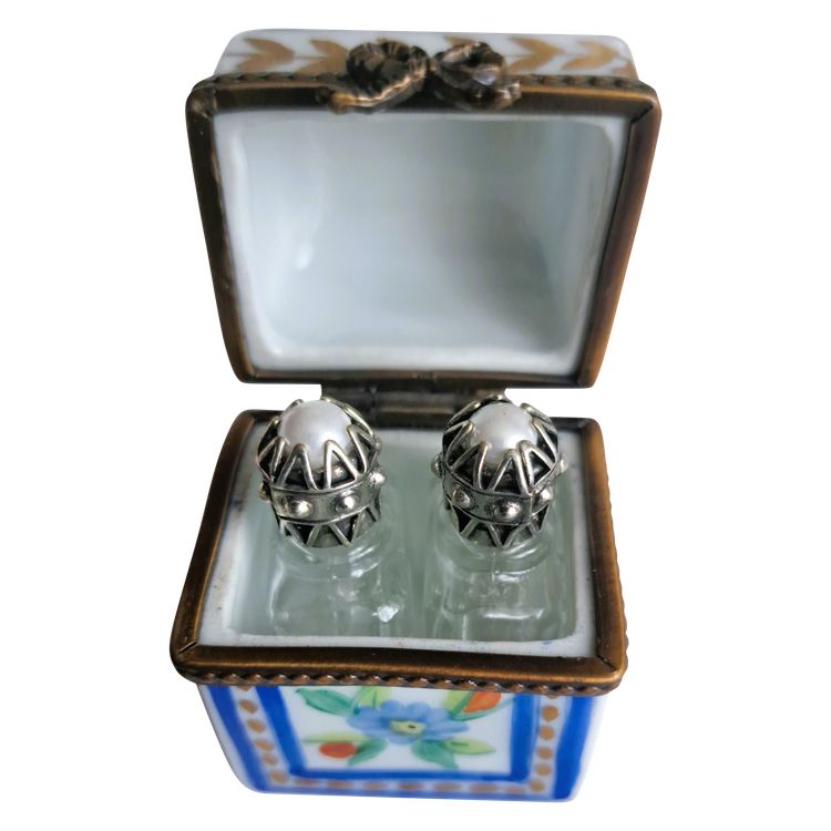 Pretty hand-painted porcelain pill box 2 bottles