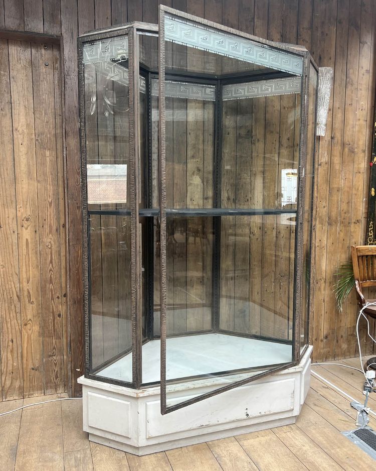 Hammered iron display cabinet
