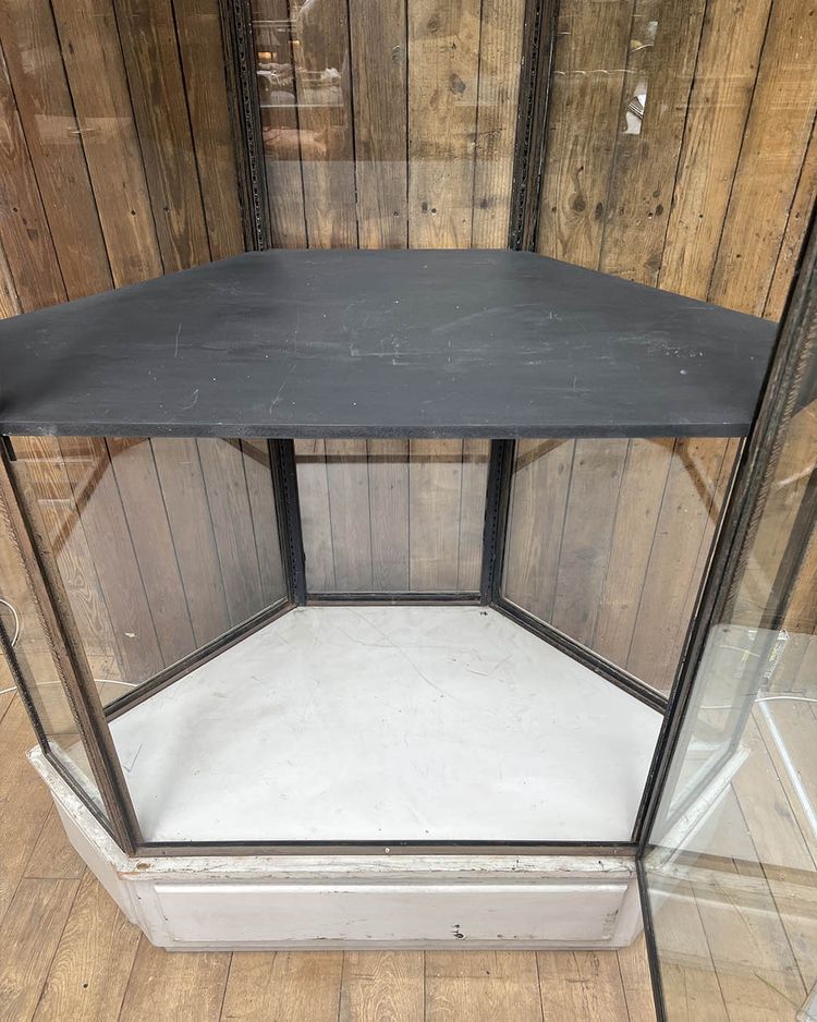 Hammered iron display cabinet