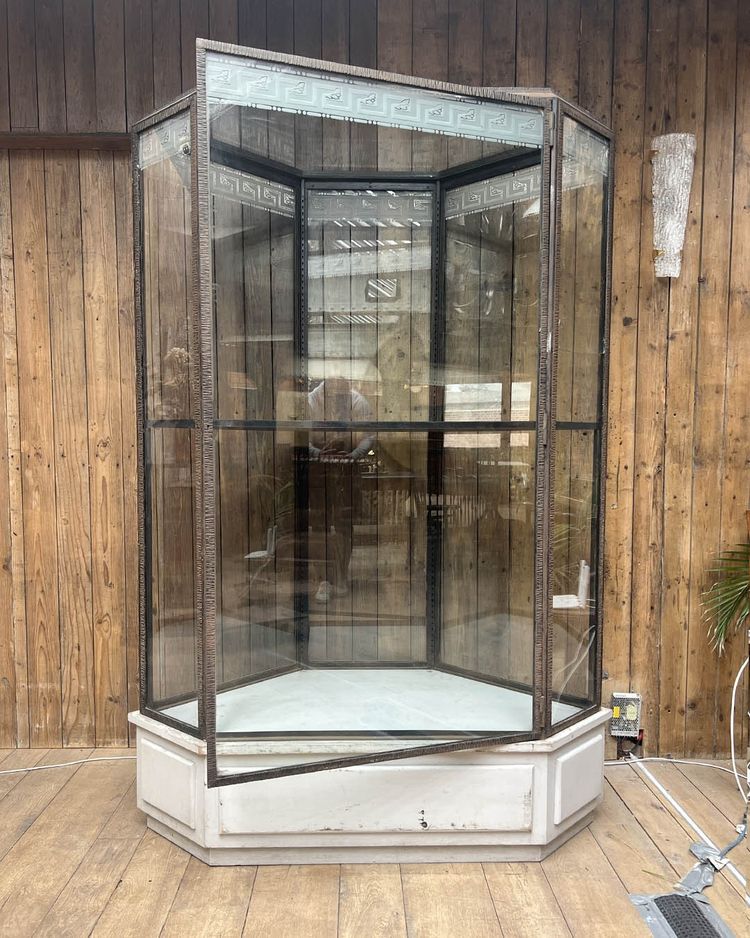 Hammered iron display cabinet