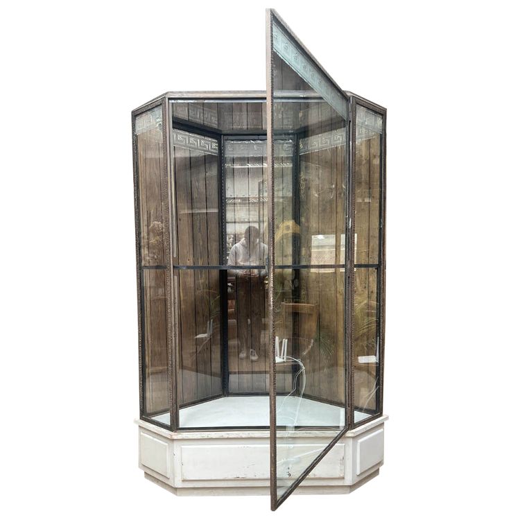 Hammered iron display cabinet