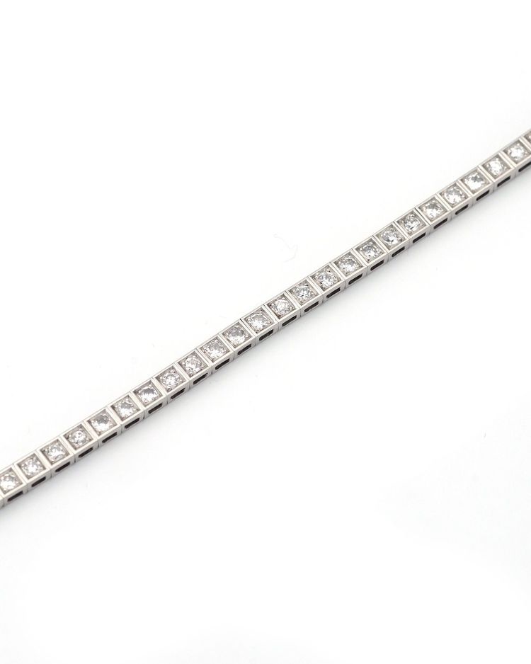 Bracciale tennis Art Déco con 4 carati di diamanti in platino e oro 18 carati, Bracciale Art Déco, Linea di diamanti