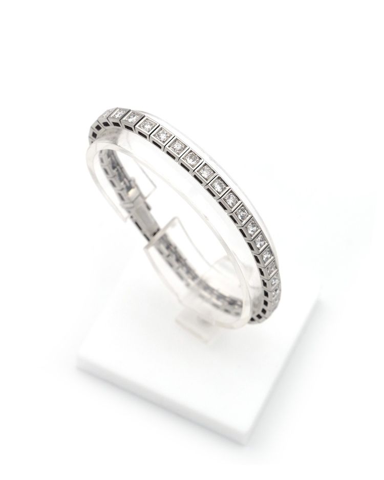 Bracciale tennis Art Déco con 4 carati di diamanti in platino e oro 18 carati, Bracciale Art Déco, Linea di diamanti