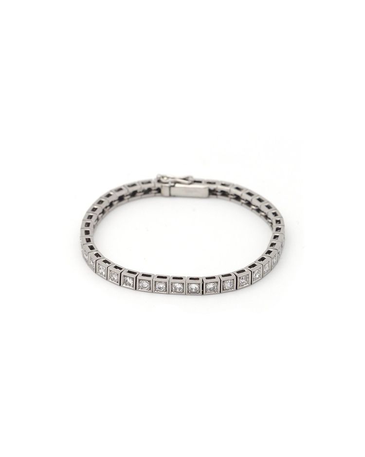 Bracciale tennis Art Déco con 4 carati di diamanti in platino e oro 18 carati, Bracciale Art Déco, Linea di diamanti