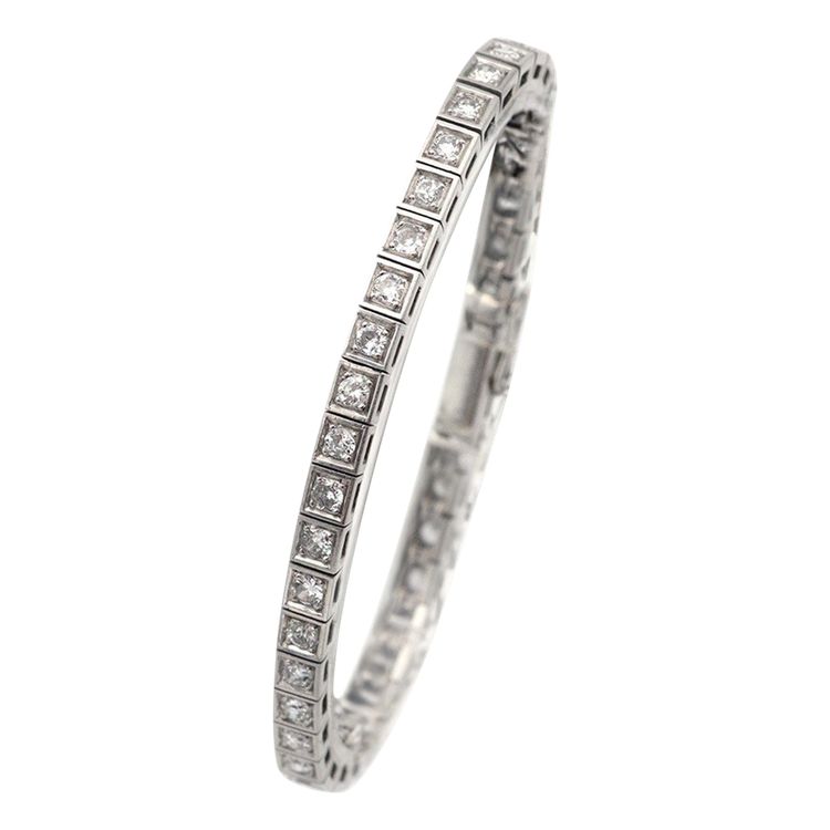 Bracciale tennis Art Déco con 4 carati di diamanti in platino e oro 18 carati, Bracciale Art Déco, Linea di diamanti