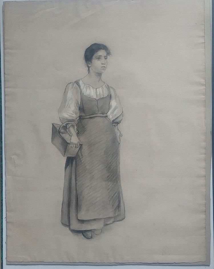 Jeune Paysanne Dessin Attribué à Jules Breton