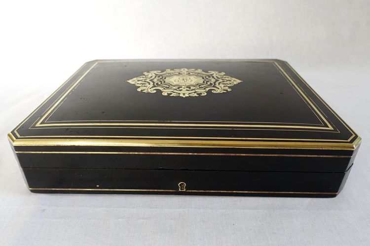 Scatola da gioco in legno d'ebano e intarsio Boulle