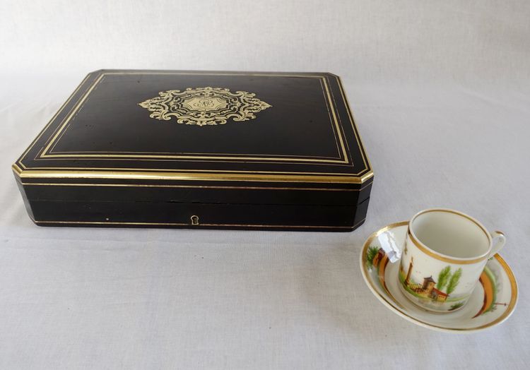 Scatola da gioco in legno d'ebano e intarsio Boulle