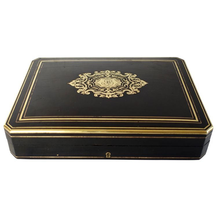 Scatola da gioco in legno d'ebano e intarsio Boulle