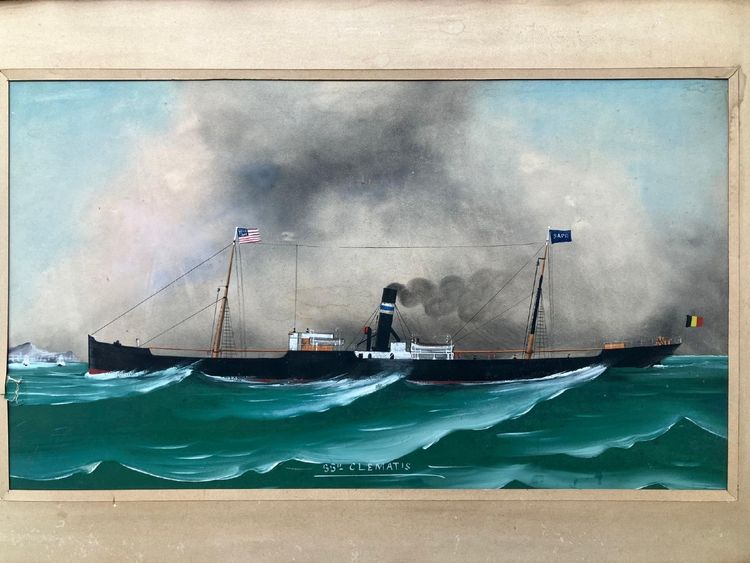 Nave a vapore Ss Clematis Vapeur Transatlantique Gouache