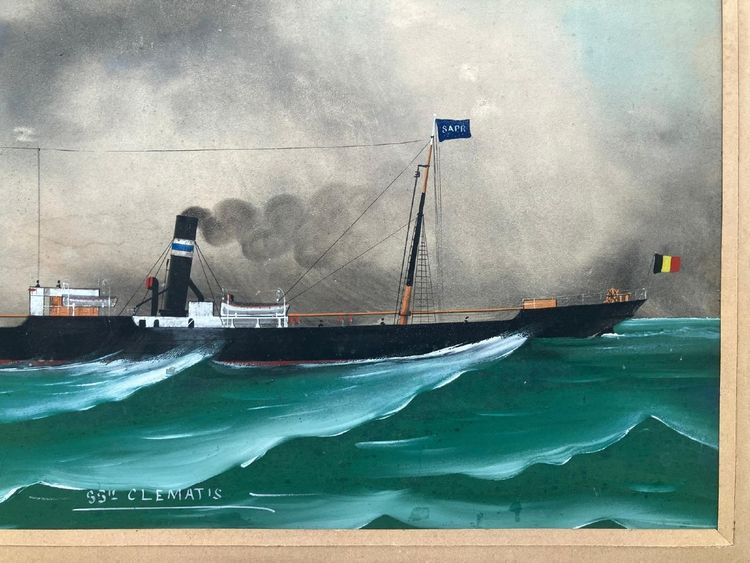 Nave a vapore Ss Clematis Vapeur Transatlantique Gouache