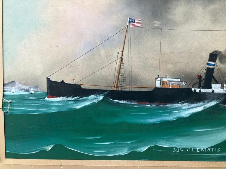 Nave a vapore Ss Clematis Vapeur Transatlantique Gouache