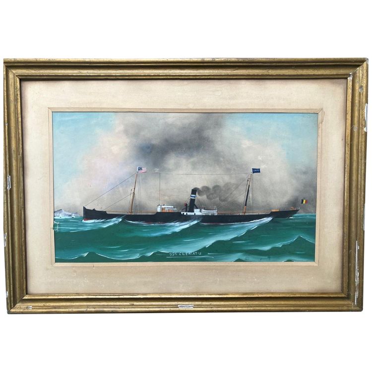 Nave a vapore Ss Clematis Vapeur Transatlantique Gouache