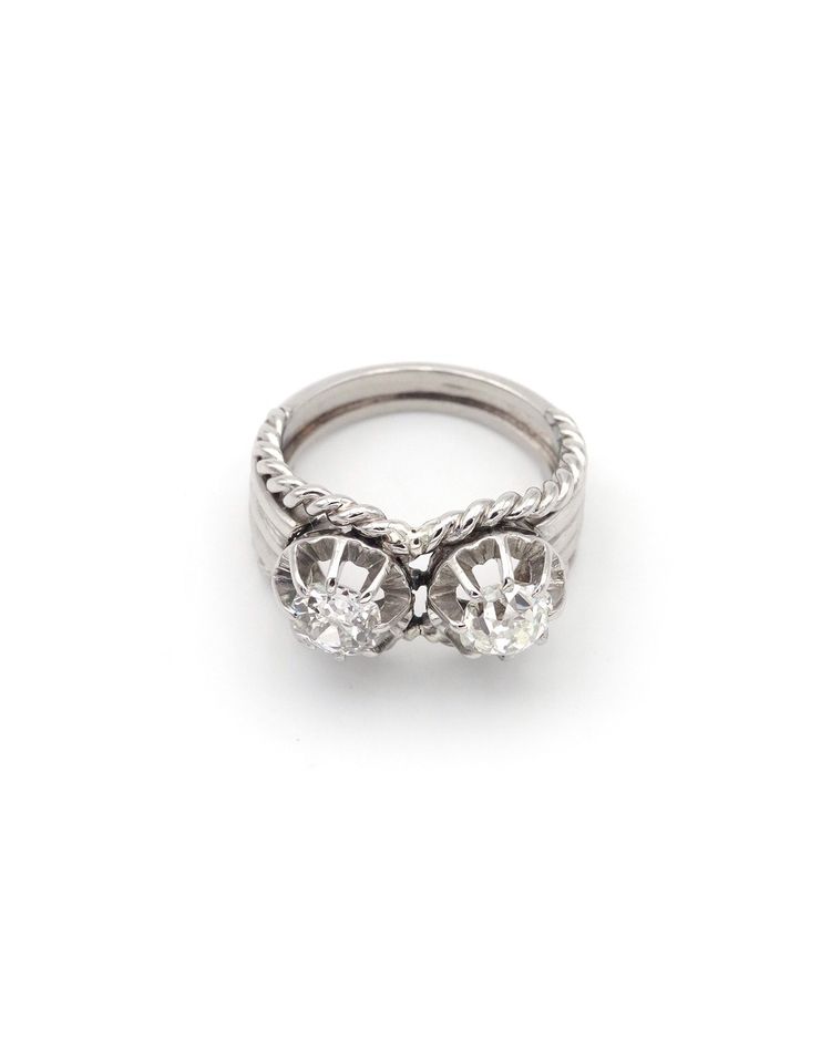 Bague diamants Toi Moi Retro en platine, années 1950, taille anciene 0,60 ct et 0,70 ct 