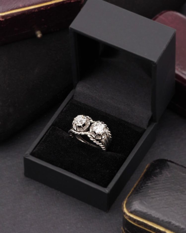 Bague diamants Toi Moi Retro en platine, années 1950, taille anciene 0,60 ct et 0,70 ct 