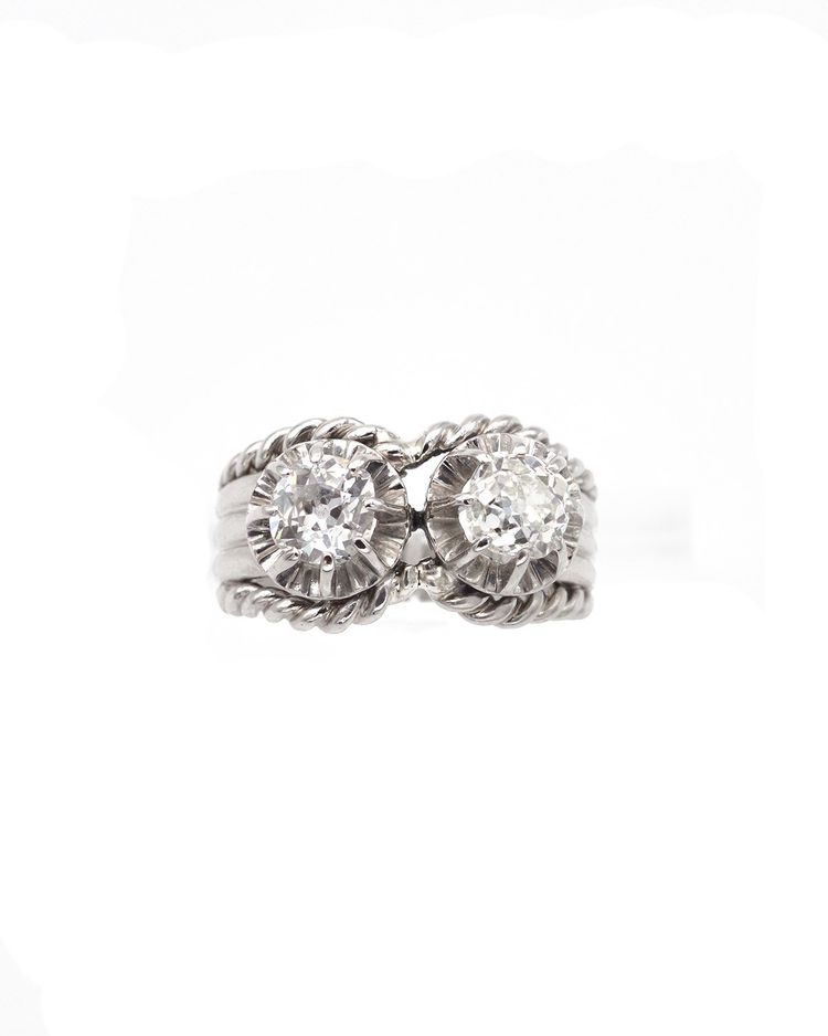 Bague diamants Toi Moi Retro en platine, années 1950, taille anciene 0,60 ct et 0,70 ct 