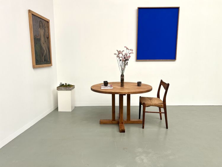 Round pine table "Les Arcs - 1970".