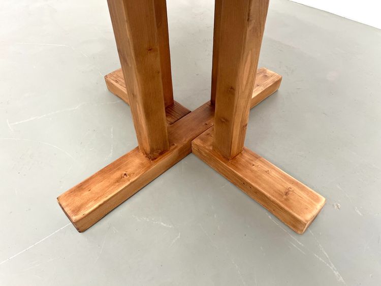 Round pine table "Les Arcs - 1970".