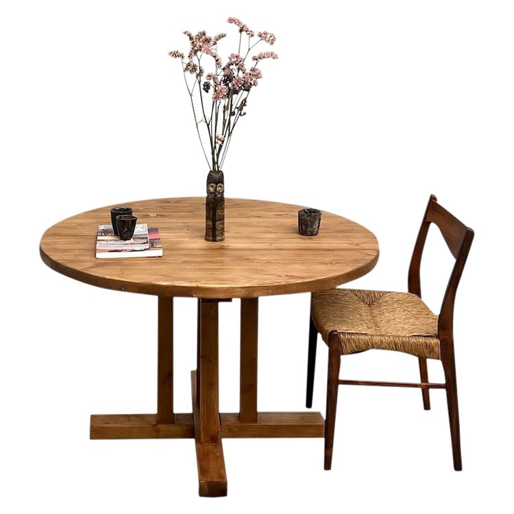 Round pine table "Les Arcs - 1970".