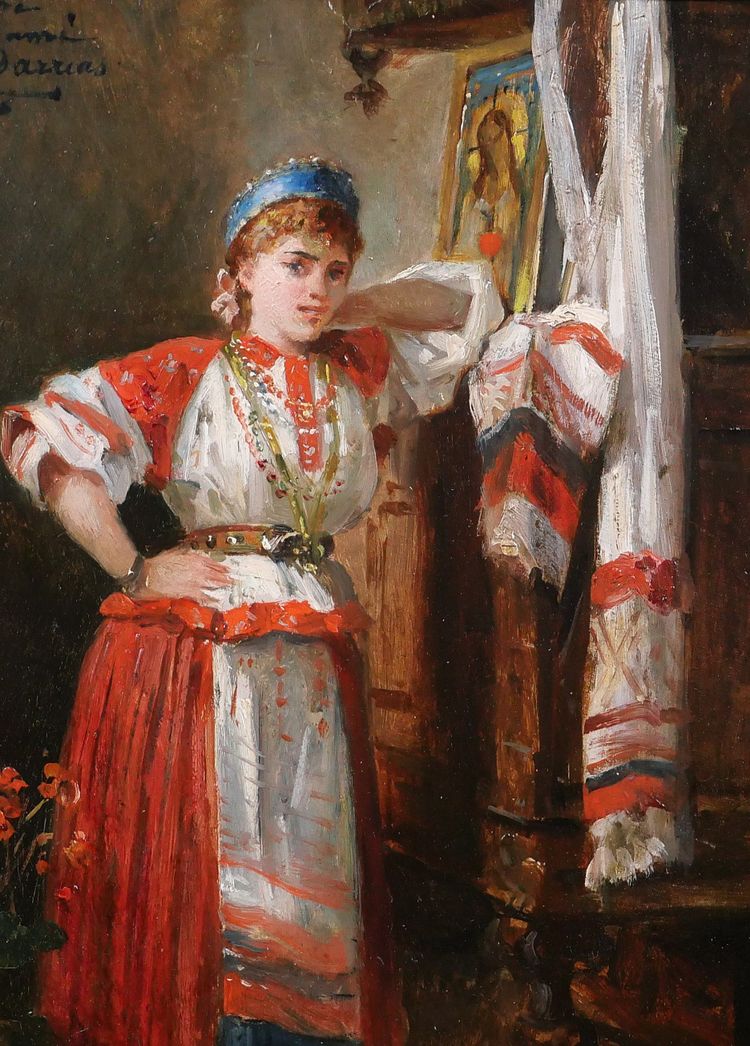 Félix-Joseph BARRIAS 1822-1907 Femme italienne dans son intérieur, tableau, 1886, romantisme