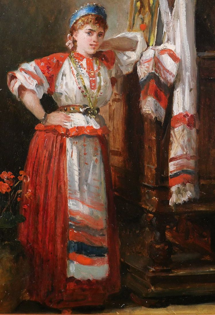 Félix-Joseph BARRIAS 1822-1907 Femme italienne dans son intérieur, tableau, 1886, romantisme