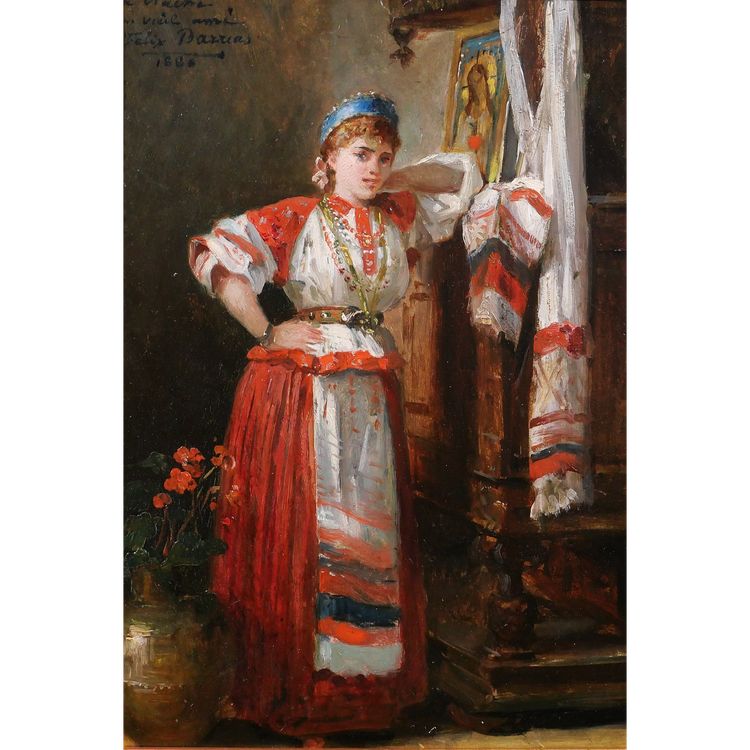 Félix-Joseph BARRIAS 1822-1907 Femme italienne dans son intérieur, tableau, 1886, romantisme