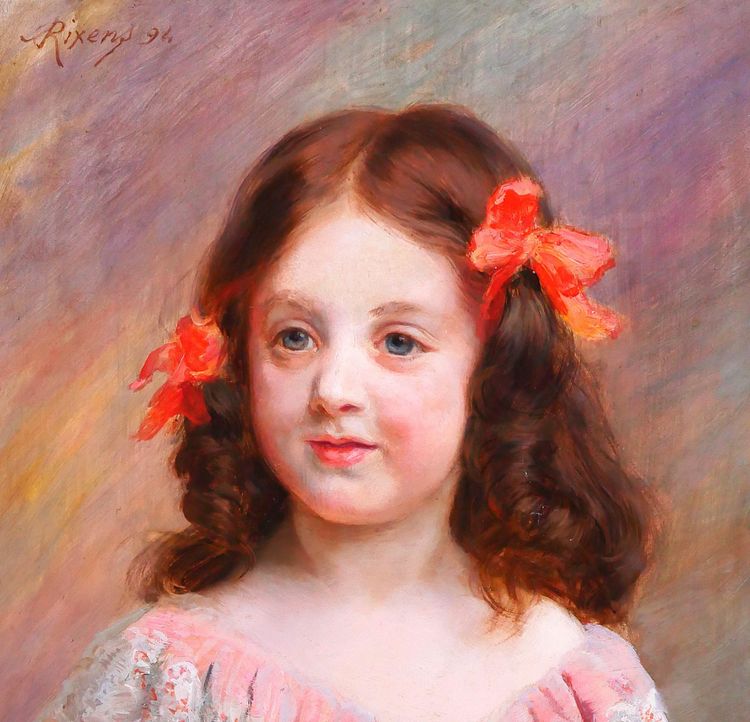 Jean-André RIXENS 1846-1925 Porträt eines jungen Mädchens mit rotem Kleid und Spitze, Gemälde, 1894