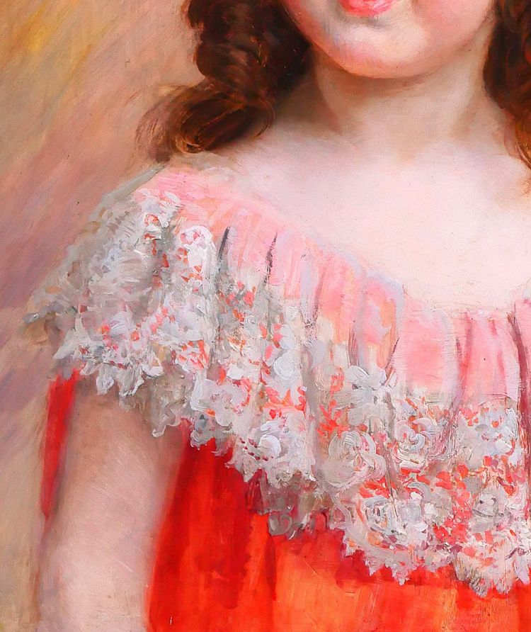 Jean-André RIXENS 1846-1925 Porträt eines jungen Mädchens mit rotem Kleid und Spitze, Gemälde, 1894