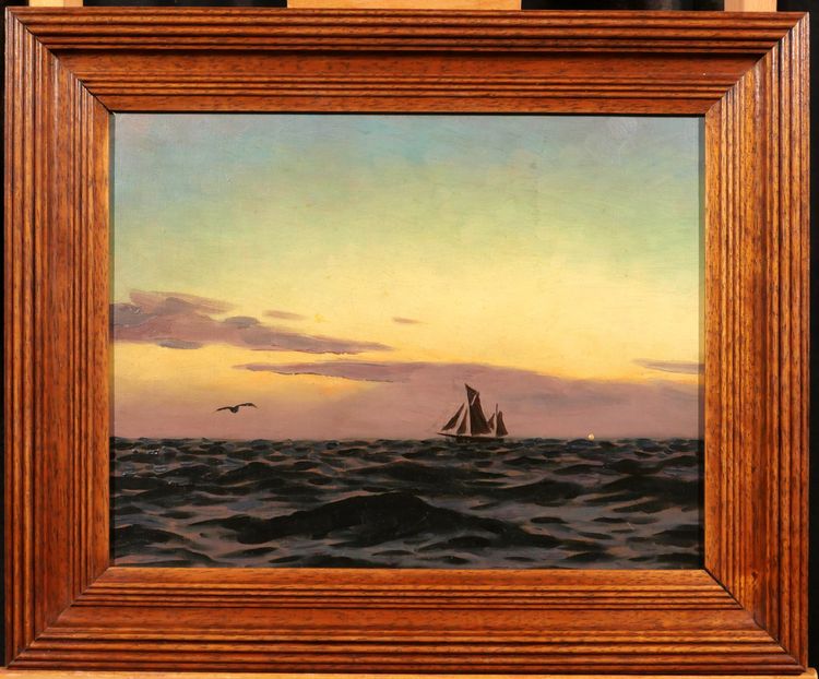 Alexandre BRUN 1853-1941 Meereslandschaft, Sonnenuntergang, Gemälde, um 1900, Boot