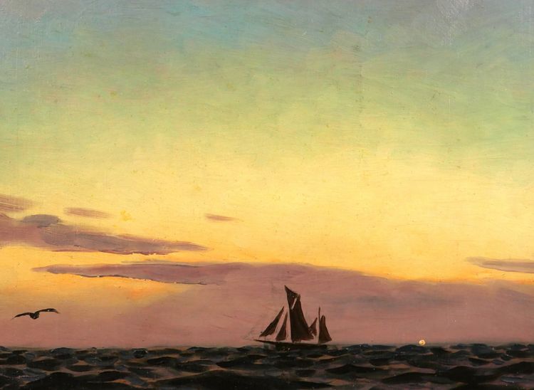 Alexandre BRUN 1853-1941 Meereslandschaft, Sonnenuntergang, Gemälde, um 1900, Boot