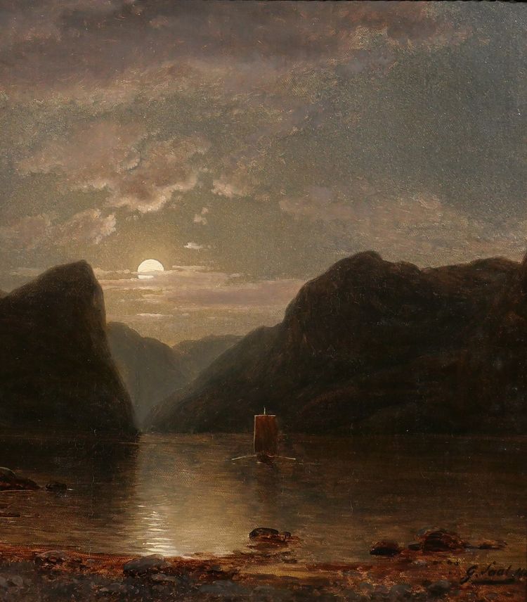 Georg SAAL 1817-1870 Landscape of Norway in the moonlight, painting, 1848, German Romanticism