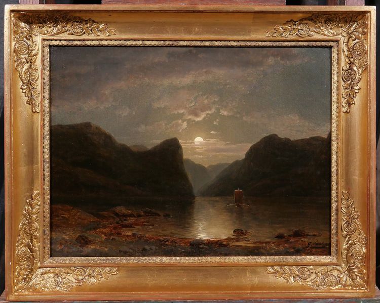 Georg SAAL 1817-1870 Landscape of Norway in the moonlight, painting, 1848, German Romanticism
