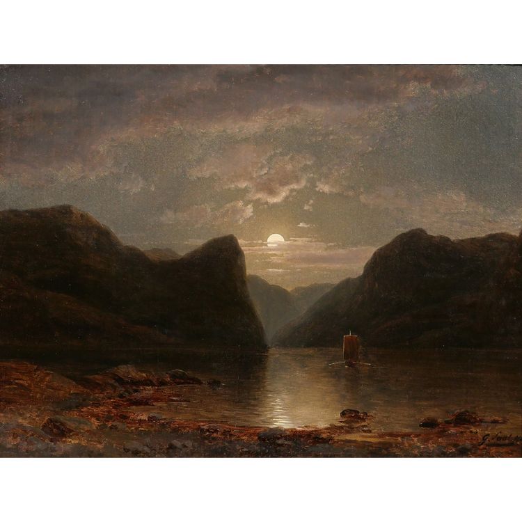 Georg SAAL 1817-1870 Landscape of Norway in the moonlight, painting, 1848, German Romanticism