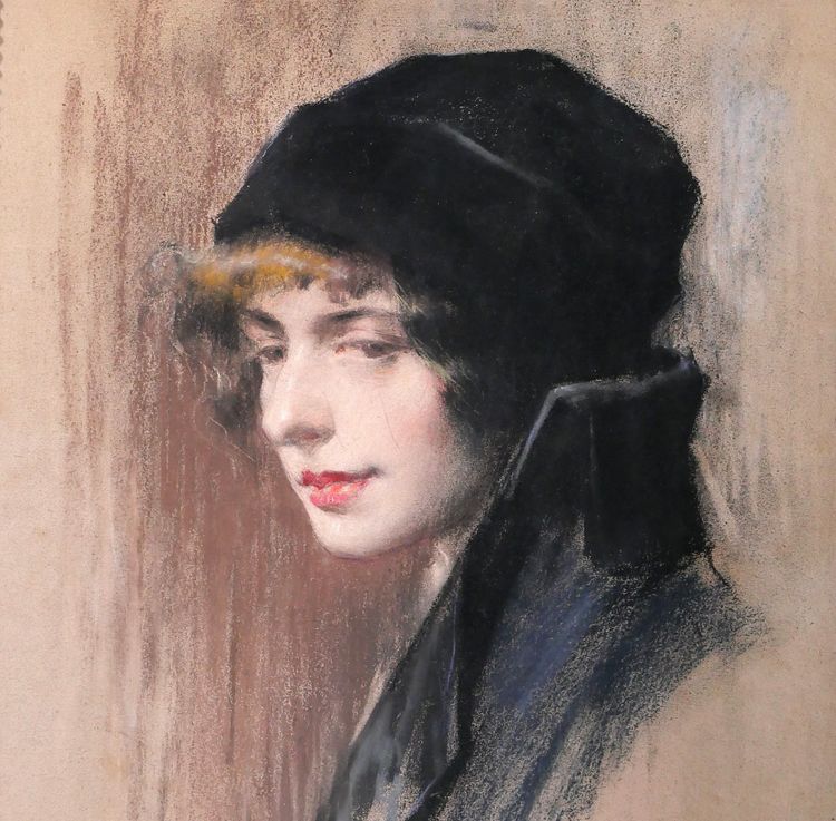 Andrés GIMENO 1879-? Portrait de femme élégante, pastel, 1915, Espagne