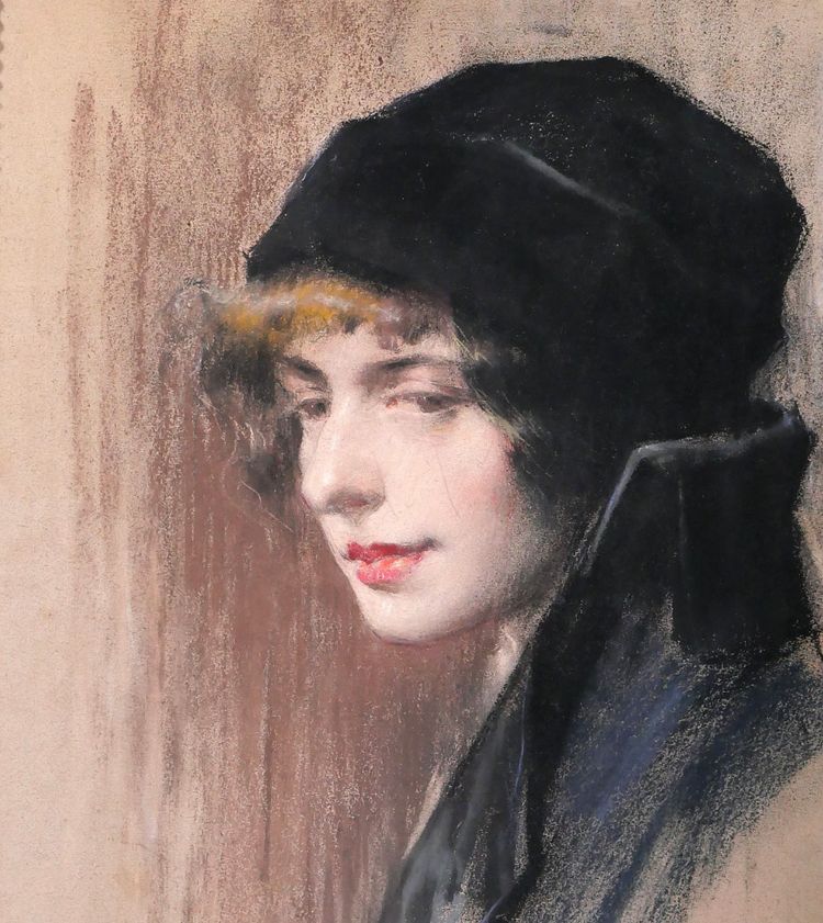 Andrés GIMENO 1879-? Portrait de femme élégante, pastel, 1915, Espagne