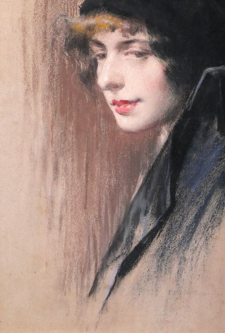 Andrés GIMENO 1879-? Portrait de femme élégante, pastel, 1915, Espagne