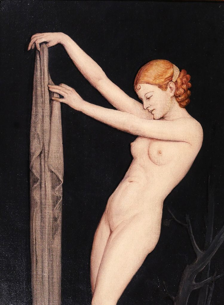Jos Damien 1879-1973 Nude Woman with Sheet, painting, 1915, Art Nouveau, Symbolism Belgium
