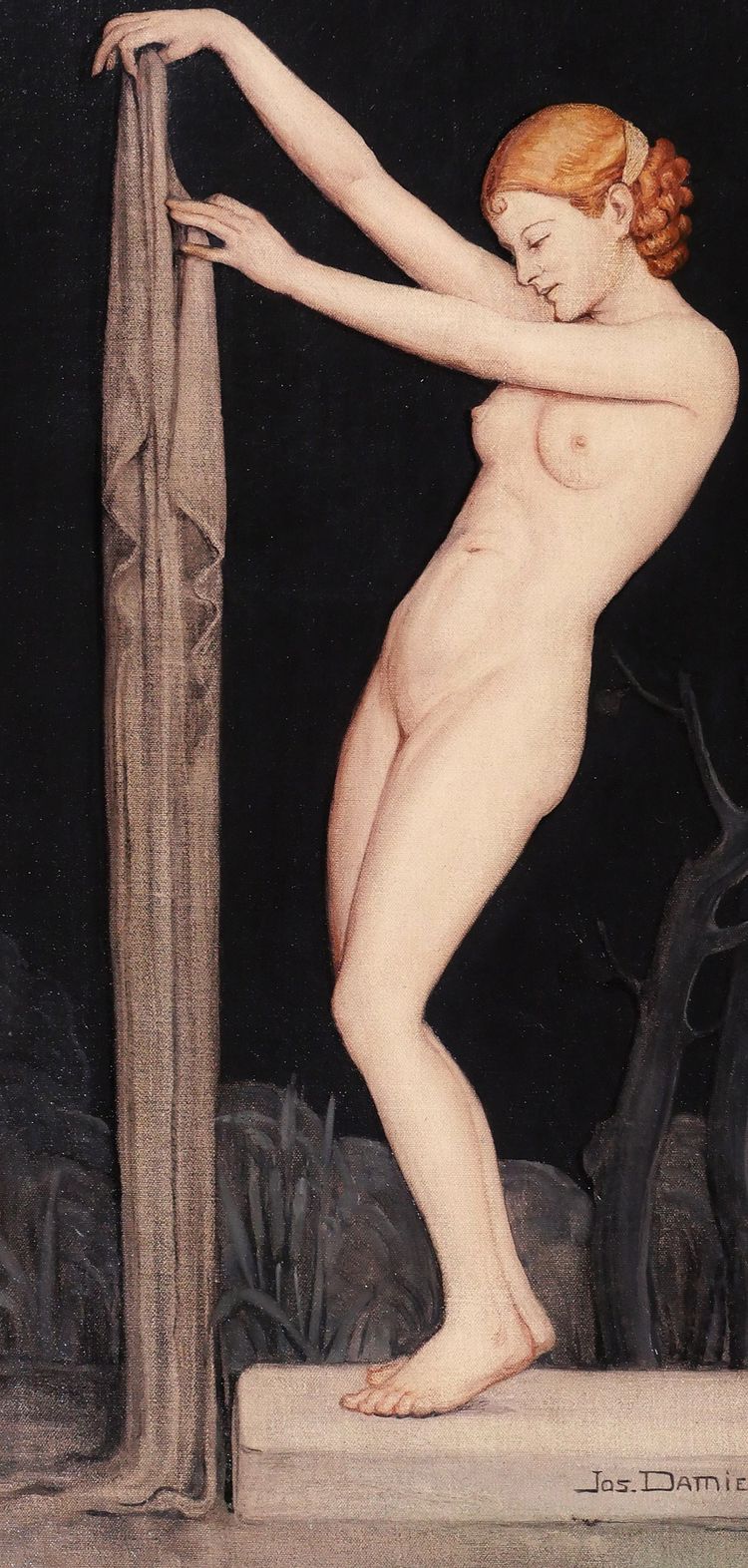 Jos Damien 1879-1973 Nude Woman with Sheet, painting, 1915, Art Nouveau, Symbolism Belgium