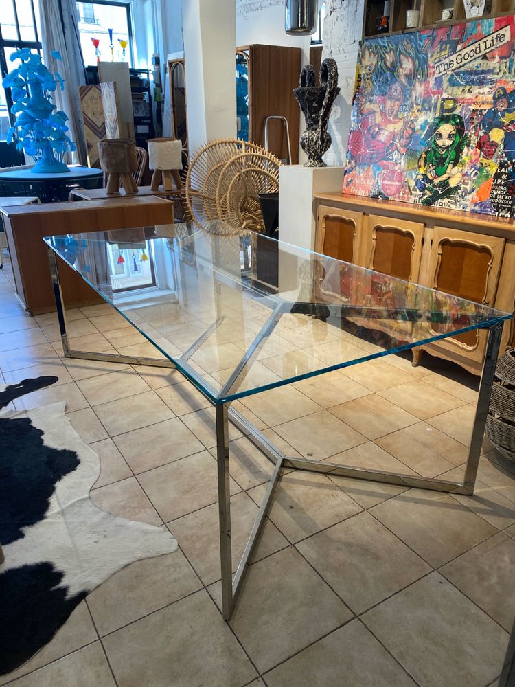 Gallotti & Radice Table rectangulaire en verre et acier chromé
