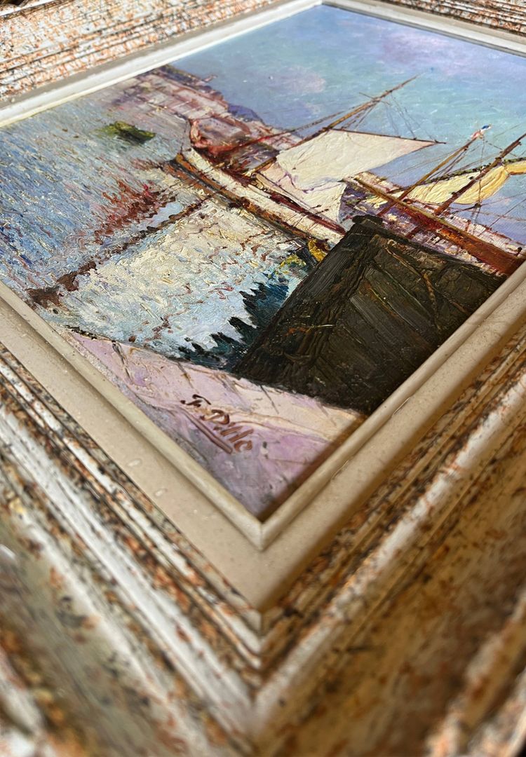 Tableau HST "Marine - vue du port de Menton" par Felix PILLE (1848-1919)